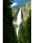 A long exposure shot of Upper and Lower Yosemite Falls from the Lower Yosemite Falls trail.