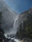 The mist and rain of Lower Yosemite Falls from the view bridge.